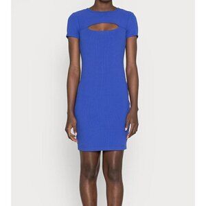 Guess Lana Ribbed-Knit Bodycon Dress MEDIUM BLUE Tanzanite Short Sleeve